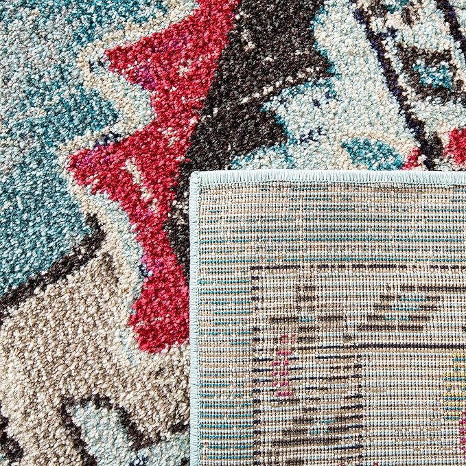 SAFAVIEH Monaco Collection Area Rug - 3' x 5', Light Blue & Fuchsia, Non-Shedding & Easy to Clean, Distressed Medallion Design, Ideal for Living Room, Bedroom, Dining Space (MNC243J)