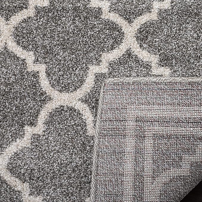 SAFAVIEH Amherst Collection Accent Rug - 4' x 6', Dark Grey & Beige, Moroccan Trellis Design, Non-Shedding & Easy Care, Ideal for High Traffic Areas in Entryway, Living Room, Bedroom (AMT422R)