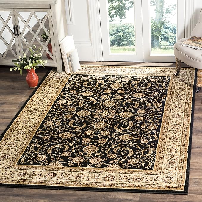SAFAVIEH Lyndhurst Collection Area Rug - 6' Square, Black & Ivory, Traditional Oriental Design, Non-Shedding & Easy Care, Ideal for High Traffic Areas in Living Room, Bedroom (LNH219A)