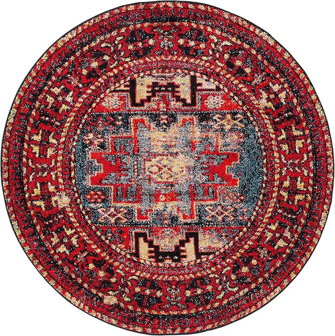 SAFAVIEH Vintage Hamadan Collection Area Rug - 12' Round, Red & Multi, Oriental Traditional Persian Design, Non-Shedding & Easy Care, Ideal for High Traffic Areas in Living Room, Bedroom (VTH213A)