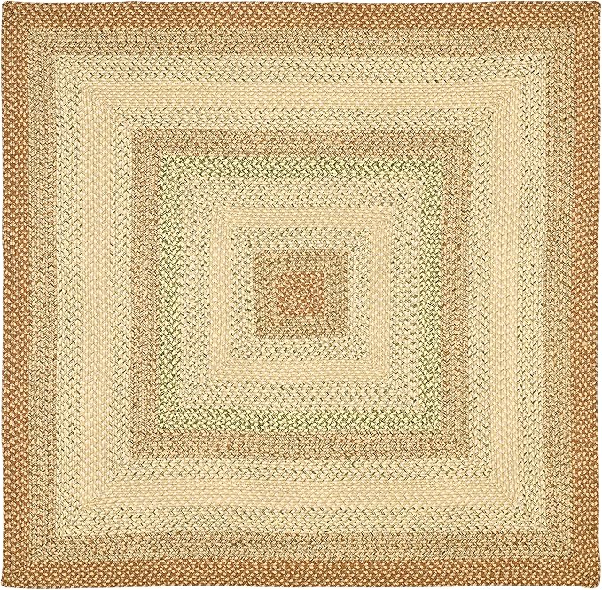 SAFAVIEH Washable Rug Outdoor Braided Collection - 4' Square, Rust & Multi, Handmade & Reversible, Non-Shedding & Easy to Clean, Ideal for Patio, Backyard, Mudroom (BRD303A)
