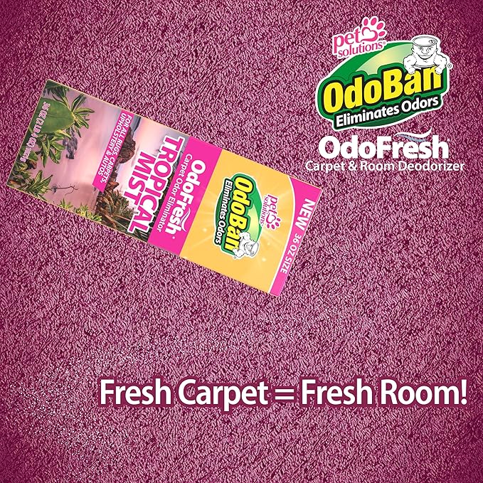 OdoBan OdoFresh Carpet and Room Deodorizer Powder for Home Smells and Odors Including Smoke, Pet Urine, Dogs, and Cat Litter, Made in the USA, Tropical Scent, 36 Ounces