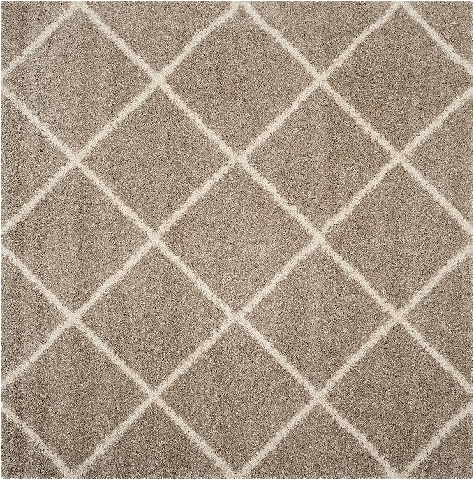 SAFAVIEH Hudson Shag Collection Area Rug - 9' Square, Beige & Ivory, Modern Trellis Design, Non-Shedding & Easy Care, 2-inch Thick Ideal for High Traffic Areas in Living Room, Bedroom (SGH281S)