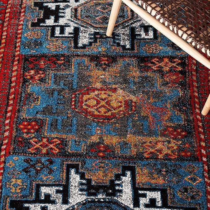 SAFAVIEH Vintage Hamadan Collection Runner Rug - 2'3" x 8', Red & Light Blue, Oriental Persian Design, Non-Shedding & Easy Care, Ideal for High Traffic Areas in Living Room, Bedroom (VTH213Q)