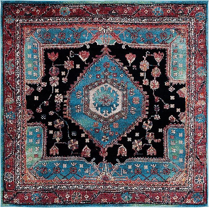 SAFAVIEH Vintage Hamadan Collection Area Rug - 6'7" Square, Turquoise & Black, Traditional Oriental Design, Non-Shedding & Easy Care, Ideal for High Traffic Areas in Living Room, Bedroom (VTH204K)