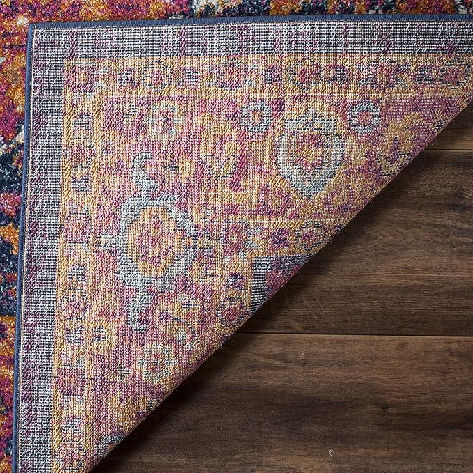 SAFAVIEH Evoke Collection 6'7" x 9' Fuchsia / Orange EVK275S Oriental Medallion Distressed Non-Shedding Living Room Bedroom Dining Home Office Area Rug