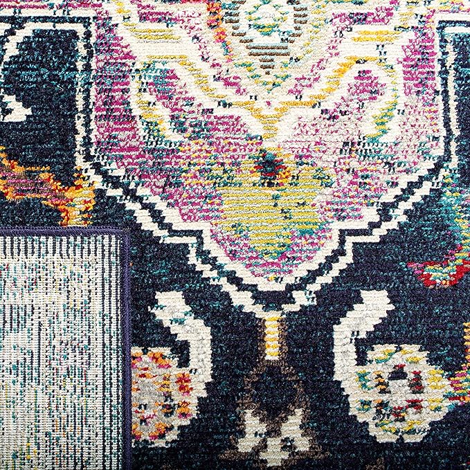 SAFAVIEH Crystal Collection Area Rug - 8' x 10', Navy & Fuchsia, Medallion Distressed Design, Non-Shedding & Easy Care, Ideal for High Traffic Areas in Living Room, Bedroom (CRS501H)