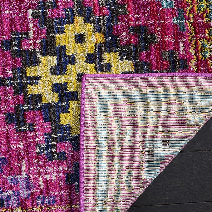 SAFAVIEH Monaco Collection Area Rug - 6'7" x 9'2", Fuchsia & Multi, Boho Diamond Trellis Design, Non-Shedding & Easy Care, Ideal for High Traffic Areas in Living Room, Bedroom (MNC244D)