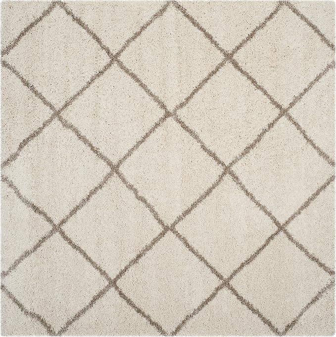 SAFAVIEH Hudson Shag Collection Area Rug - 9' Square, Ivory & Beige, Modern Trellis Design, Non-Shedding & Easy Care, 2-inch Thick Ideal for High Traffic Areas in Living Room, Bedroom (SGH281D)