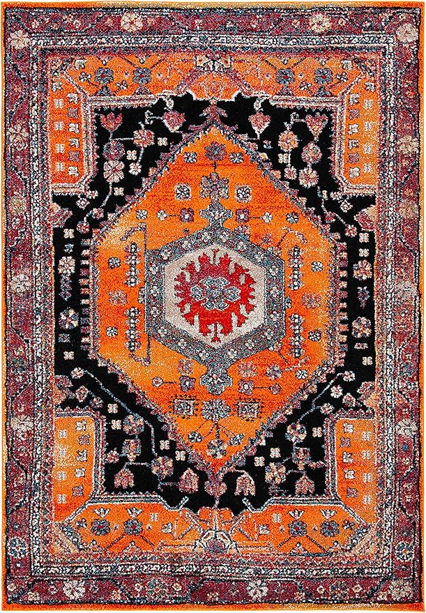 SAFAVIEH Vintage Hamadan Collection Area Rug - 5'3" x 7'6", Orange & Black, Traditional Oriental Design, Non-Shedding & Easy Care, Ideal for High Traffic Areas in Living Room, Bedroom (VTH204P)