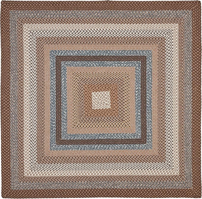 SAFAVIEH Washable Rug Outdoor Braided Collection - 6' Square, Brown & Multi, Handmade & Reversible, Non-Shedding & Easy to Clean, Ideal for Patio, Backyard, Mudroom (BRD313A)