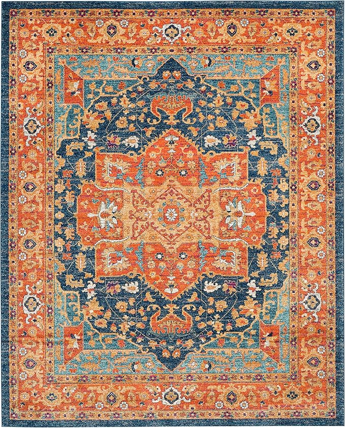 SAFAVIEH Evoke Collection 12' x 18' Blue/Orange EVK275C Oriental Medallion Distressed Non-Shedding Living Room Bedroom Dining Home Office Area Rug