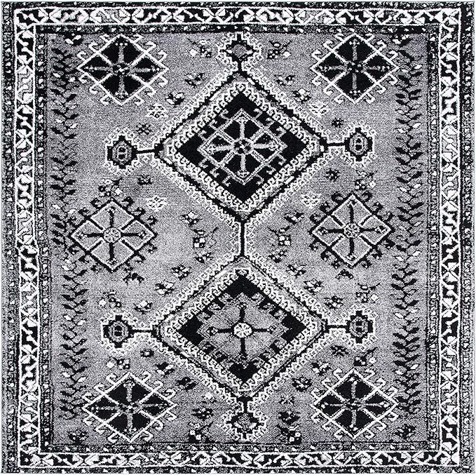 SAFAVIEH Vintage Hamadan Collection Area Rug - 6'7" Square, Grey & Black, Oriental Distressed Design, Non-Shedding & Easy Care, Ideal for High Traffic Areas in Living Room, Bedroom (VTH293F)
