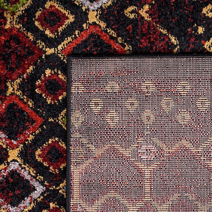 SAFAVIEH Amsterdam Collection Area Rug - 8' x 10', Black & Multi, Moroccan Boho Design, Non-Shedding & Easy Care, Ideal for High Traffic Areas in Living Room, Bedroom (AMS108P)