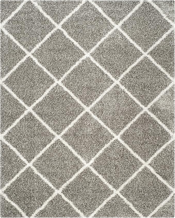 SAFAVIEH Hudson Shag Collection X-Large Area Rug - 11' x 15', Grey & Ivory, Modern Trellis Design, Non-Shedding & Easy Care, 2-inch Thick Ideal for High Traffic Areas in Living Room, Bedroom (SGH281B)
