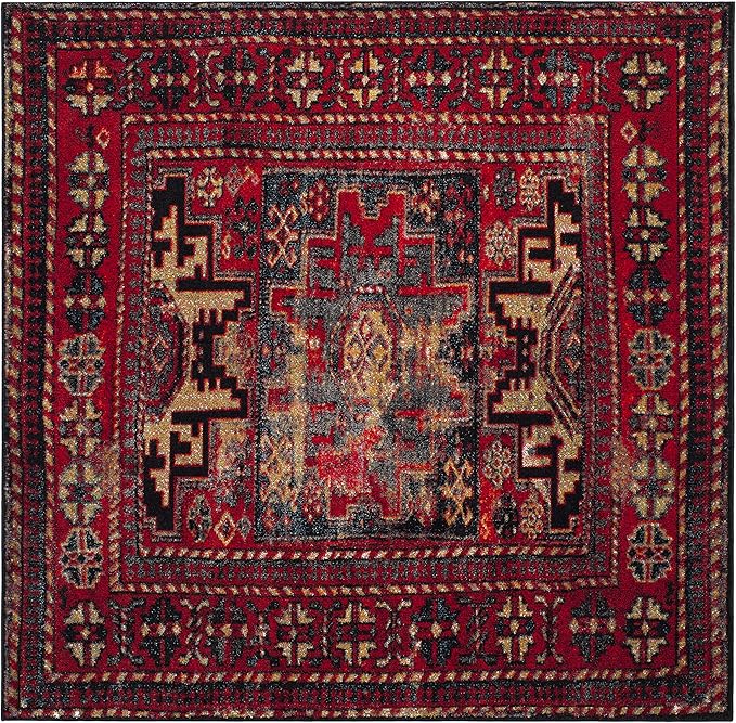 SAFAVIEH Vintage Hamadan Collection Area Rug - 12' Square, Red & Multi, Oriental Traditional Persian Design, Non-Shedding & Easy Care, Ideal for High Traffic Areas in Living Room, Bedroom (VTH213A)