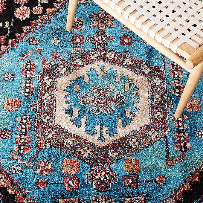 SAFAVIEH Vintage Hamadan Collection Area Rug - 6'7" Square, Turquoise & Black, Traditional Oriental Design, Non-Shedding & Easy Care, Ideal for High Traffic Areas in Living Room, Bedroom (VTH204K)