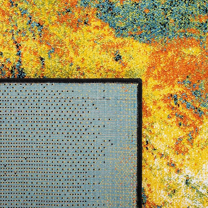 SAFAVIEH Galaxy Collection Accent Rug - 2'7" x 5', Blue & Yellow, Modern Abstract Design, Non-Shedding & Easy Care, Ideal for High Traffic Areas in Entryway, Living Room, Bedroom (GAL117L)