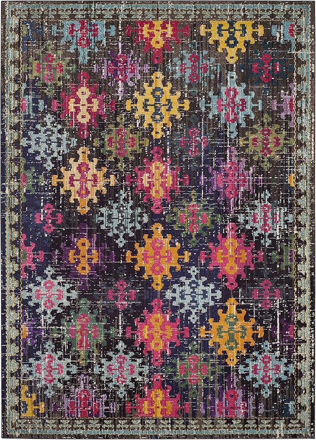 SAFAVIEH Monaco Collection Area Rug - 8' x 11', Multi, Boho Diamond Trellis Design, Non-Shedding & Easy Care, Ideal for High Traffic Areas in Living Room, Bedroom (MNC244F)