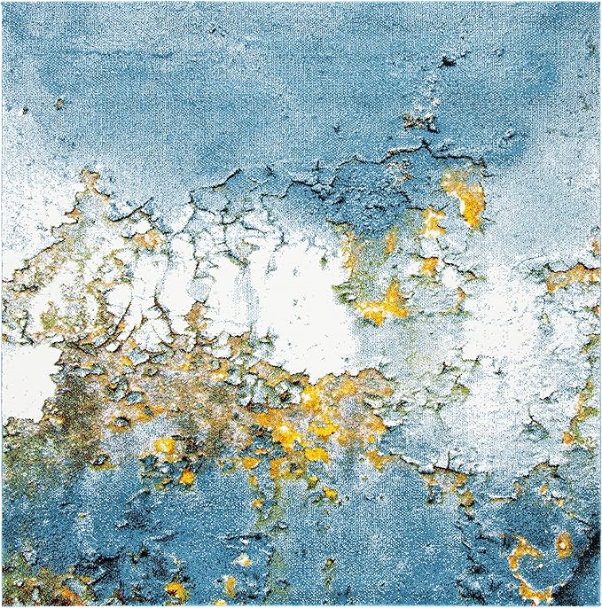 SAFAVIEH Glacier Collection Area Rug - 6'7" Square, Blue & Gold, Modern Abstract Design, Non-Shedding & Easy Care, Ideal for High Traffic Areas in Living Room, Bedroom (GLA125M)