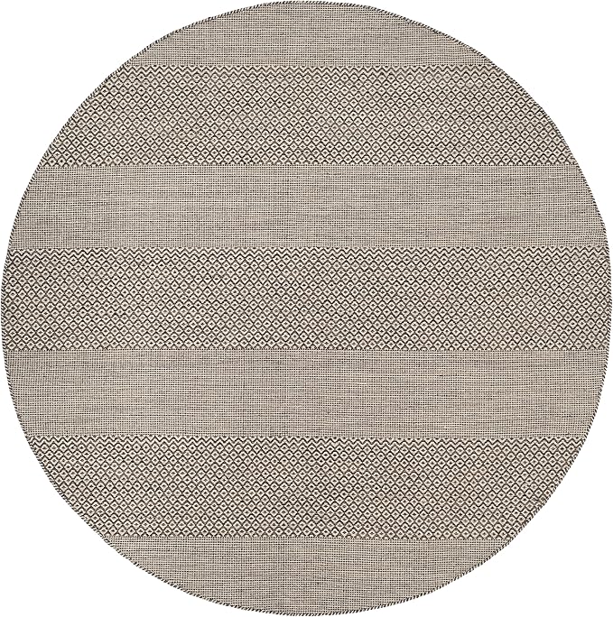 SAFAVIEH Montauk Collection Area Rug - 8' Round, Ivory & Anthracite, Handmade Flat Weave Boho Farmhouse Cotton Tassel Fringe, Ideal for High Traffic Areas in Living Room, Bedroom (MTK330N)