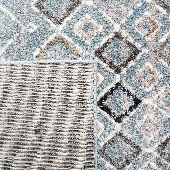 SAFAVIEH Amsterdam Collection X-Large Area Rug - 11' x 15', Blue & Ivory, Moroccan Boho Design, Non-Shedding & Easy Care, Ideal for High Traffic Areas in Living Room, Bedroom (AMS108L)