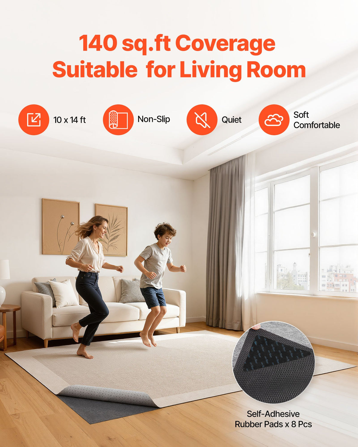 Rug Pad 10 X 14 Ft, Non-slip Carpet Area Pad, Rug Mat Padding With Dual Surface Felt Cushion & Rubber Gripper, Hardwood Floor Protection For All Floors, Finishes, Keeps Carpets In - Image 3
