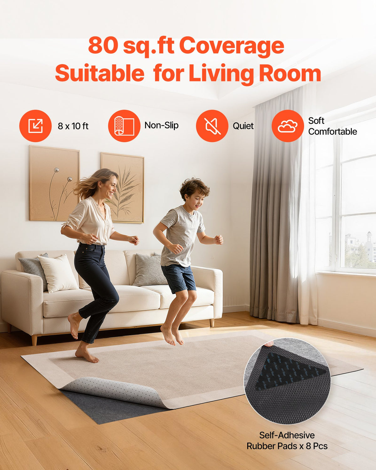 Rug Pad 8 X 10 Ft, Non-slip Carpet Area Pad, Rug Mat Padding With Dual Surface Felt Cushion & Rubber Gripper, Hardwood Floor Protection For All Floors, Finishes, Keeps Carpets In P - Image 3