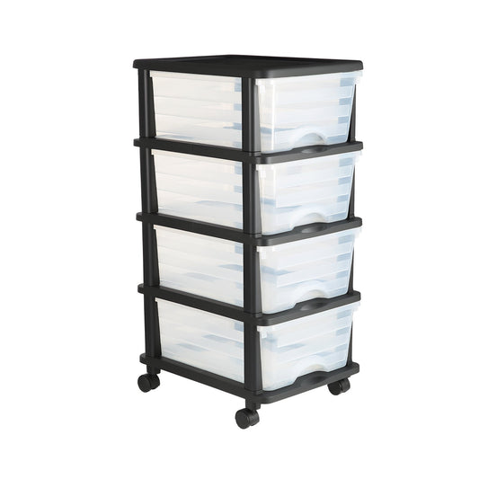 Plastic Storage Drawers Cart, 4 Drawers Storage Organizer With Wheels, Rolling Closet Organization And Storage Dividers, Dresser Organizer Clear Bins For Office Supplies, Craft Roo
