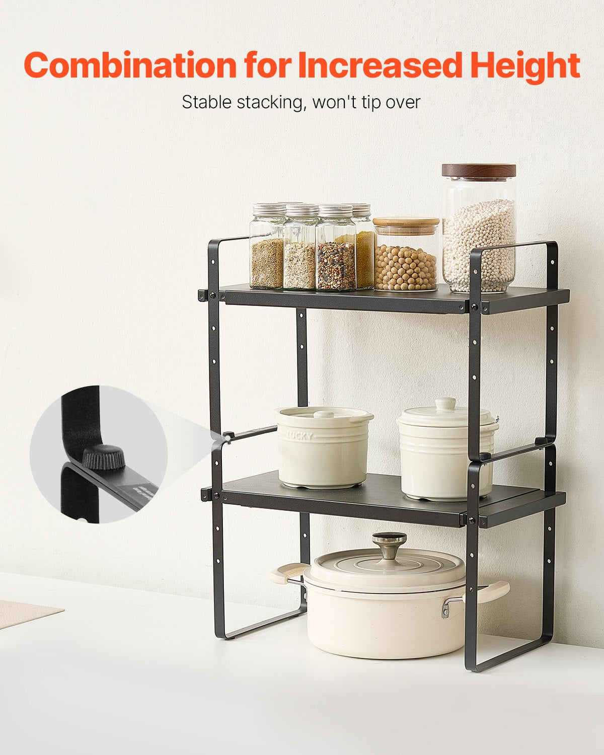 2 Tier Cabinet Organizer Shelf Counter Shelves Steel Kitchen Storage Spice Rack - Image 4
